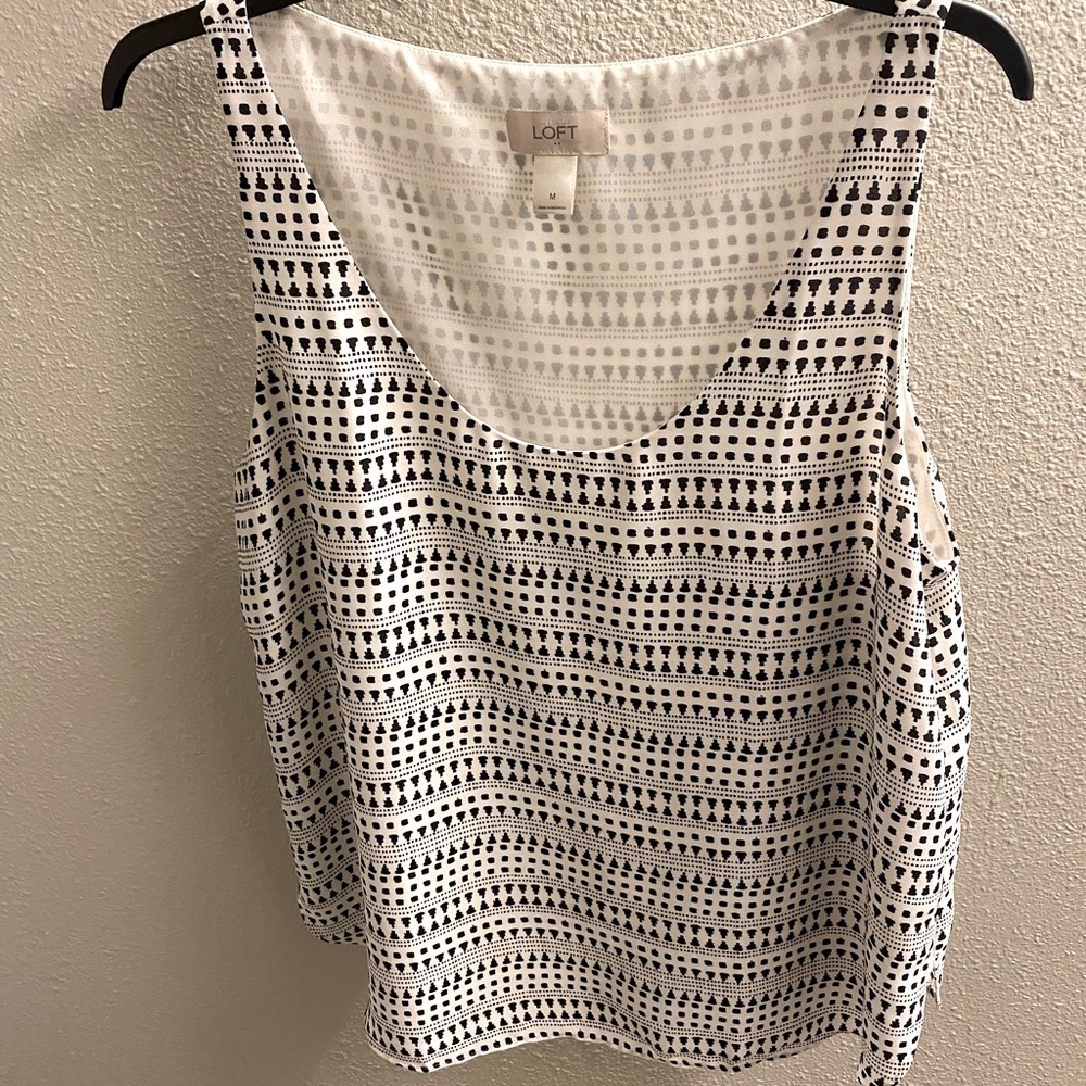 Loft Sleeveless Scoop Neck Geometric Dot Print Blouse Top Size M